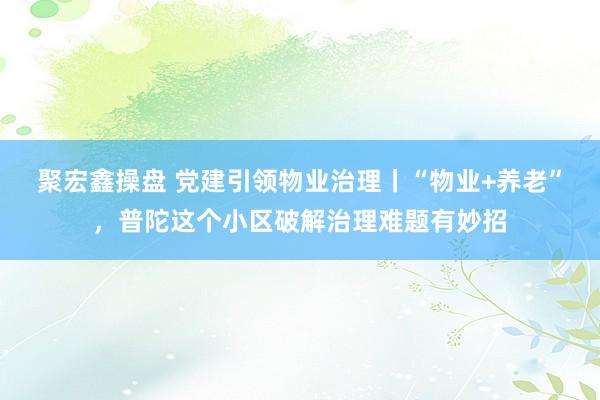 聚宏鑫操盘 党建引领物业治理丨“物业+养老”，普陀这个小区破解治理难题有妙招