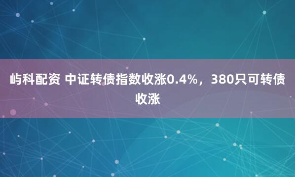 屿科配资 中证转债指数收涨0.4%，380只可转债收涨